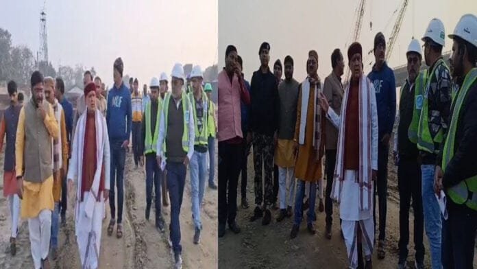 A Chaubey विक्रमशिला सेतु के समानांतर बन रहे फोरलेन पुल का अश्विनी चौबे ने किया निरीक्षण