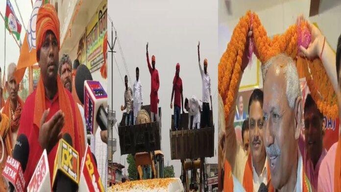 महाराजगंज में सिग्रीवाल का भव्य स्वागत, कार्यकर्ताओं ने बुलडोजर से की पुष्प वर्षा