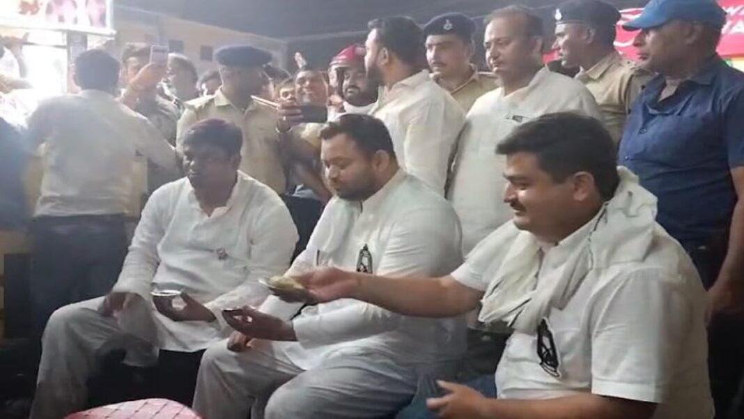 Tejashwi-Shani मछली, संतरे के बाद गोलगप्पे खाते दिखाई दिए तेजस्वी-सहनी