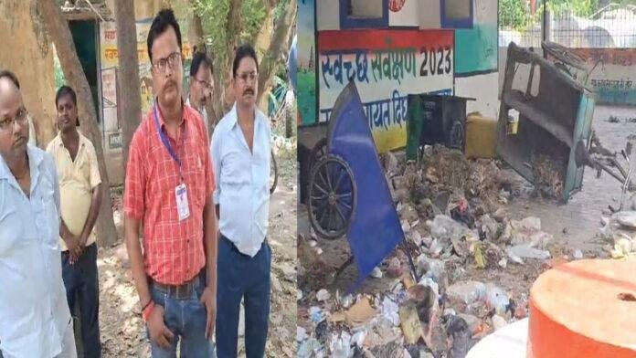 एजेंसी की लापरवाही से नाराज है सफाई कर्मी, मुख्य गेट पर पर किया कचरा डंप