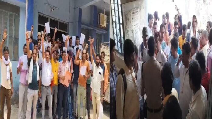 प्रदर्शन के दौरान एंबुलेंस कर्मियों और सिविल सर्जन के बॉडीगार्ड से हुई हाथापाई