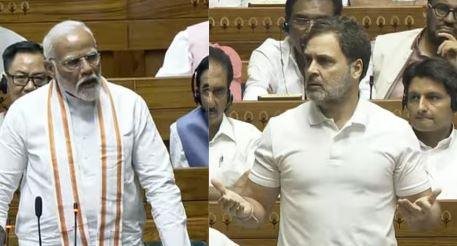 राहुल गांधी के भाषण के बीच में ही प्रधानमंत्री नरेंद्र मोदी को भी खड़ा होना पड़ा। वह उठे और बोले- 'पूरे हिंदू समाज को हिंसक कहना एक गंभीर विषय है।' 