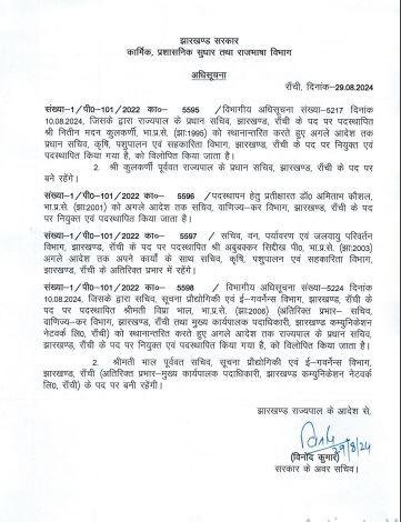 Breaking: झारखंड में चार सीनियर आईएएस अफसर का ट्रांसफर, देखिये सूची 2 22Scope News ट्रांसफर सूची 22Scope News