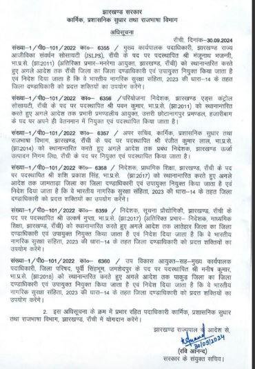 चुनाव से पहले झारखंड में छह आईएएस अफसरों का ट्रांसफर, मंजूनाथ भजंत्री बने रांची के डीसी 2 22Scope News IAS 1 22Scope News