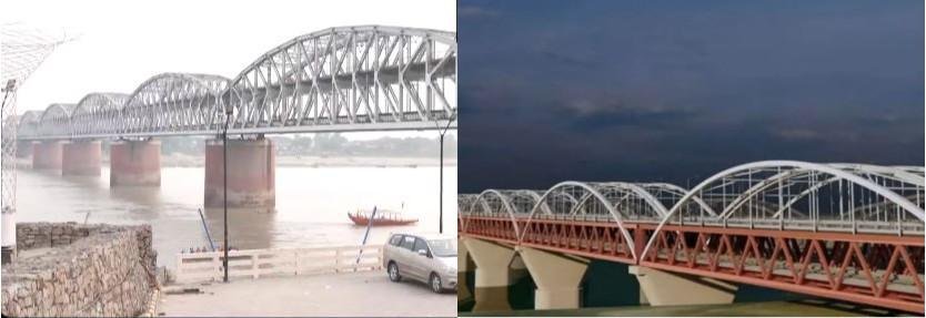 बाएं मौजूदा मालवीय पुल और दाएं स्वीकृत परियोजना का परिकल्पित पुल। 