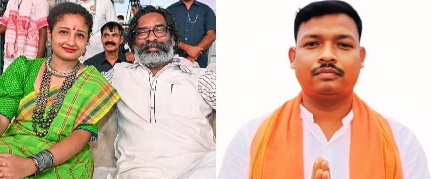 पत्नी संग सीएम हेमंत सोरेन और भाजपा प्रत्याशी गमालियल हेम्ब्रम की फाइल फोटो