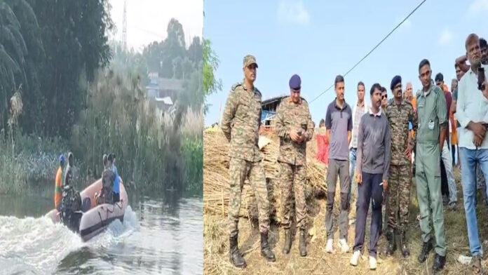 इमरजेंसी लैंडिंग के दौरान हुई दुर्घटनाग्रस्त हेलीकॉप्टर को देखने पहुंचे वायु सेना और आर्मी के अधिकारी