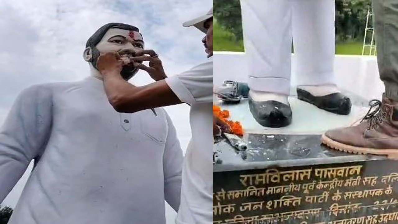 स्व. रामविलास पासवान के आदमकद प्रतिमा को असामाजिक तत्वों ने किया क्षतिग्रस्त