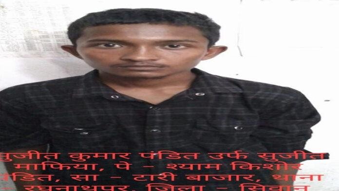 Sujeet Arr सीवान जिले का टॉप-10 अपराधी सुजीत कुमार पंडित गिरफ्तार