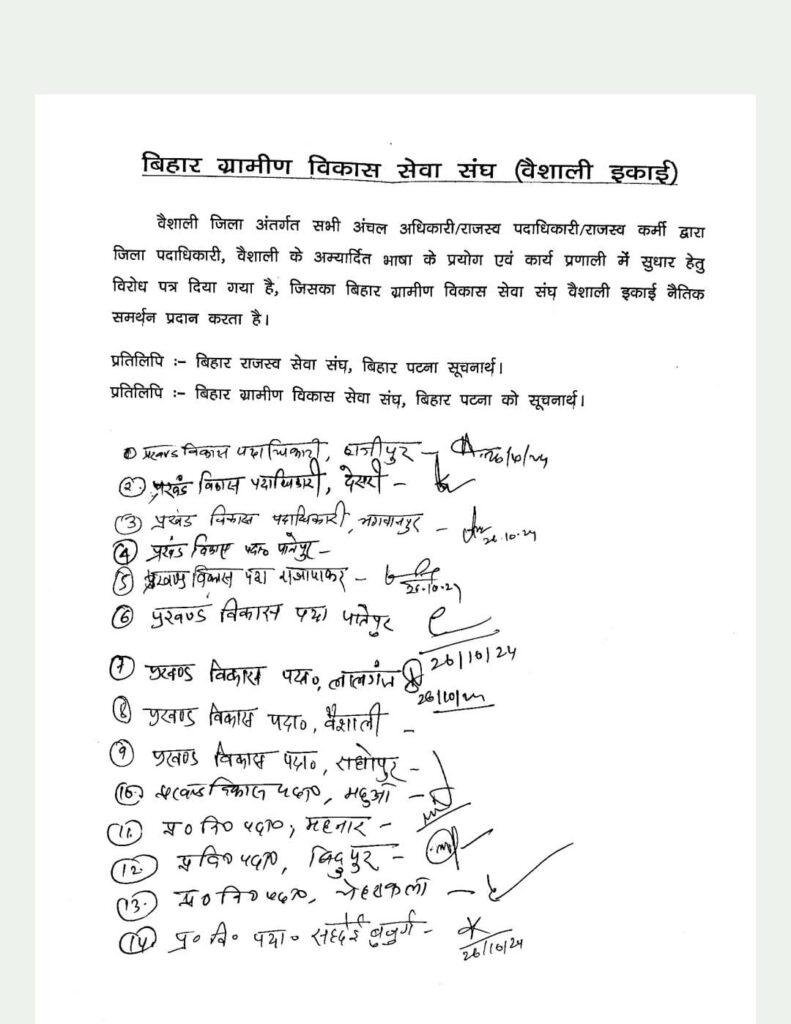 वैशाली DM के खिलाफ अंचलाधिकारियों ने खोला मोर्चा, समाहरणालय परिसर में धरना