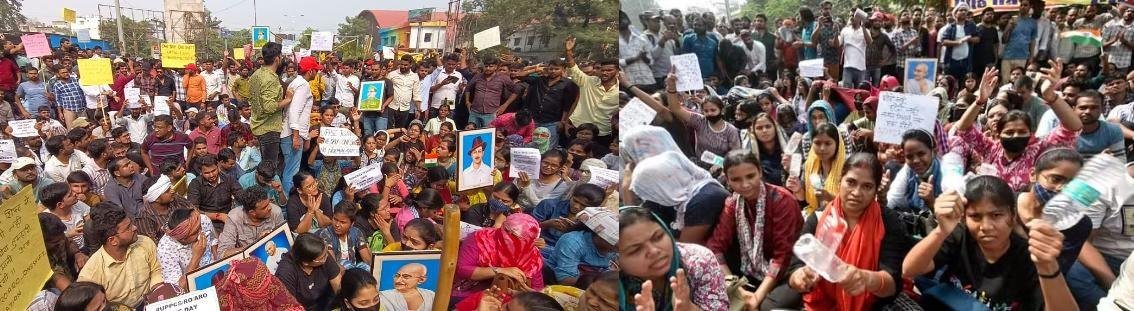 यूपी के प्रयागराज में लोकसेवा आयोग कैंपस के बाहर जारी परीक्षार्थियों का प्रदर्शन। 