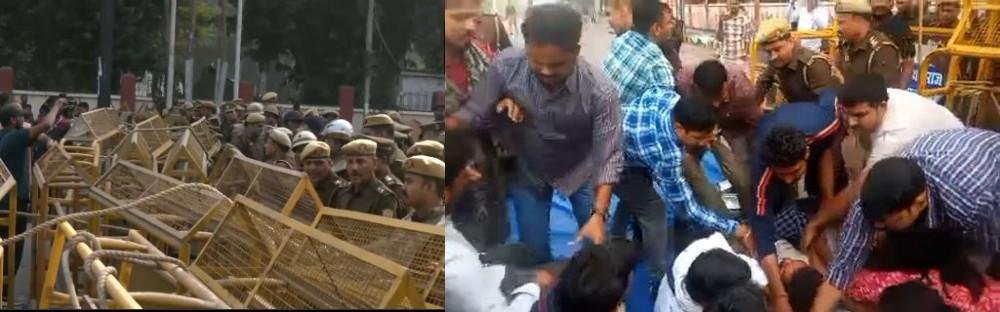प्रयागराज में परीक्षार्थियों के आंदोलन के दौरान झड़प से तनाव की स्थिति बनी। 