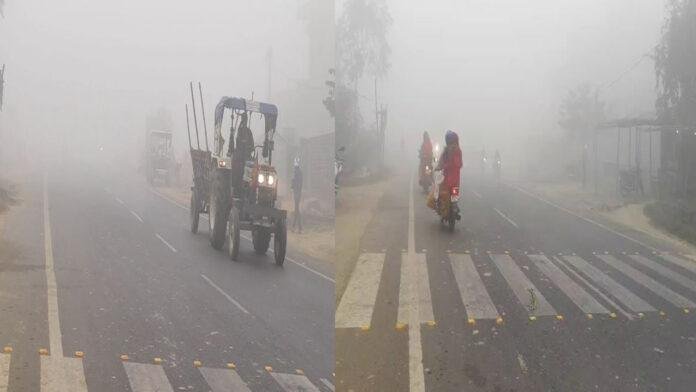 घने कोहरे से वाहनों की रफ्तार हुई धीमी