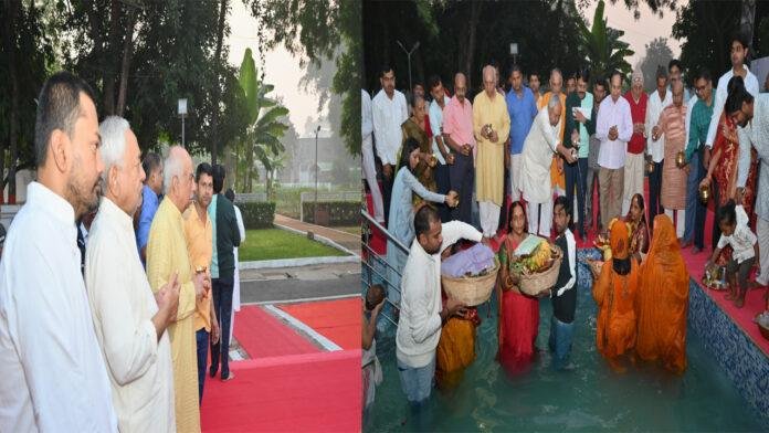 मुख्यमंत्री ने पूरी श्रद्धा के साथ उदीयमान भगवान भास्कर को किया अर्घ्य अर्पित 