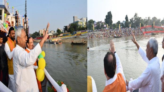 मुख्यमंत्री ने भगवान भास्कर को दिया अर्घ्य, नड्डा के साथ पानी के जहाज से विभिन्न छठ घाटों का किया भ्रमण