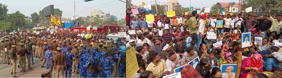 यूपी के प्रयागराज में यूपीपीएससी दफ्तर के बाहर प्रतियोगी परीक्षार्थियों का प्रदर्शन