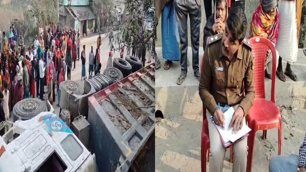 अनियंत्रित हुई हाईवा, फूस के घर पर मारी पलटी, महिला की मौत