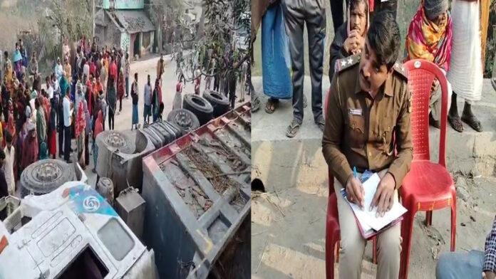 Bhagalpur Police अनियंत्रित हुई हाईवा, फूस के घर पर मारी पलटी, महिला की मौत