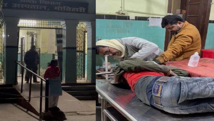 अस्पताल में टूटे स्ट्रेचर पर घायल व्यक्ति का हो रहा है इलाज