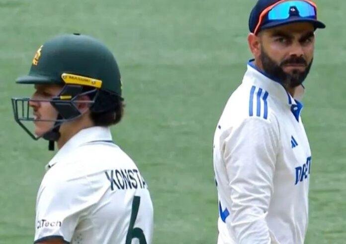 आस्ट्रेलिया के मेलबर्न क्रिकेट ग्राउंड पर गुरूवार को मैच के दौरान कोहली और कोंस्टास आपस में भिड़ंत के बाद।