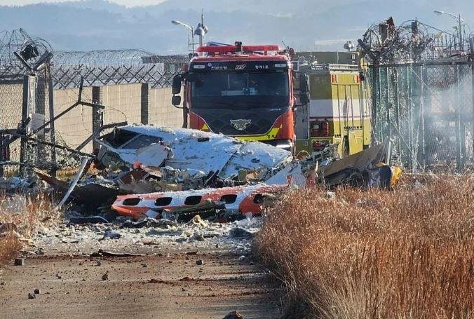 दक्षिण कोरिया में हुए विमान हादसे के खौफनाक मंजर की ताजा तस्वीर।