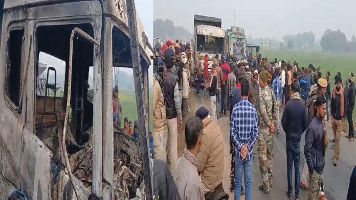 खड़ी ट्रक में अचानक लगी भीषण आग, चालक व खलासी की मौत