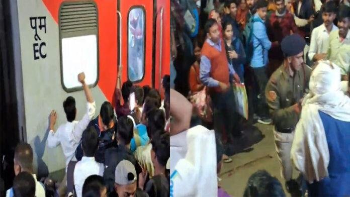 संपूर्ण क्रांति व कुंभ एक्सप्रेस के शीशे तोड़े, इमरजेंसी विंडो को उखाड़ने का प्रयास