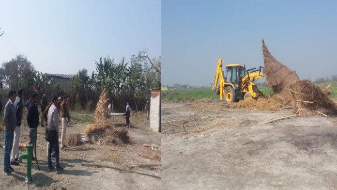 अवैध रूप से कब्जे वाली जमीन पर चला प्रशासन का बुलडोजर