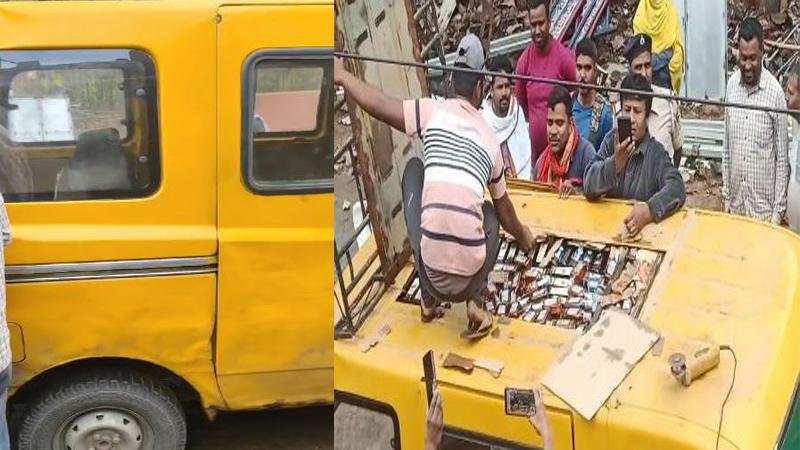 Banka Daru भारी मात्रा में स्कूल कैब से विदेशी शराब बरामद, चालक फरार