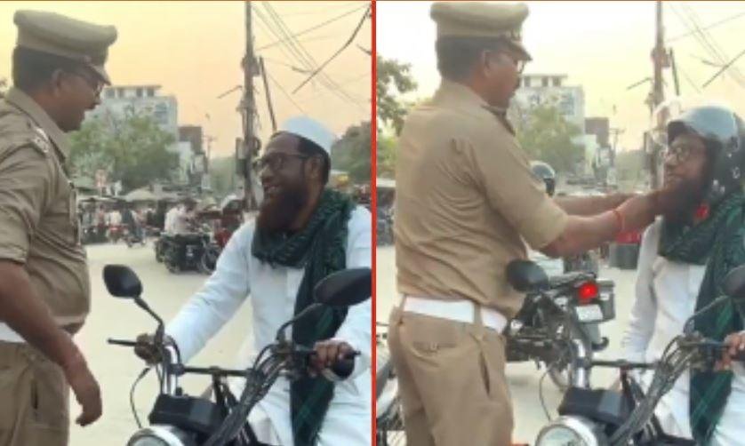 रोजेदार को यूपी के बलिया में दारोगा ने पहनाया हेलमेट तो सोशल मीडिया पर छाया वाकया यूपी पुलिस की वायरल वीडियो