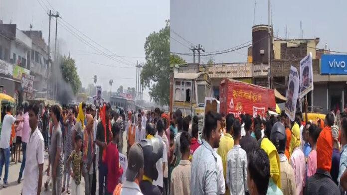 स्वर्ण व्यापारी की बरामदगी की मांग को लेकर आरा-पटना मुख्य मार्ग को किया जाम