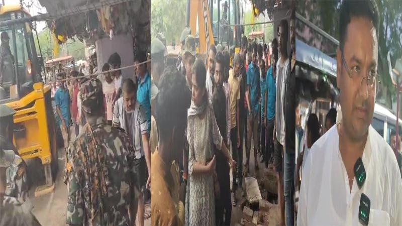 झाझा नगर परिषद क्षेत्र में अतिक्रमण, चला बुलडोजर, आम दुकानदारों ने लगाया भेदभाव का आरोप