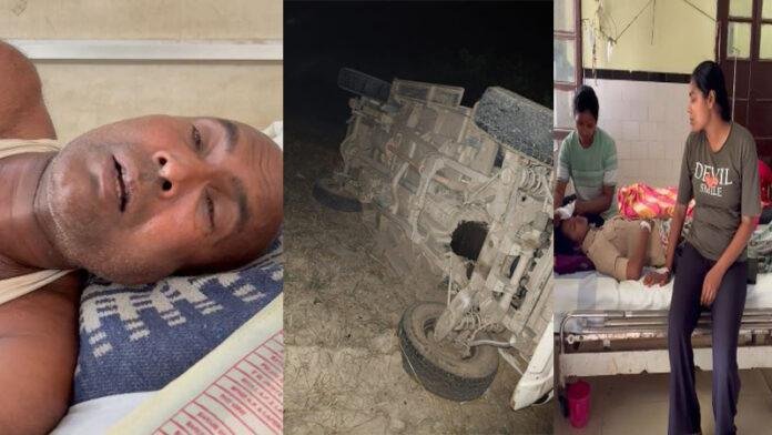 पुलिस की गश्ती गाड़ी खाई में पलटी, SI समेत 4 पुलिसकर्मी घायल