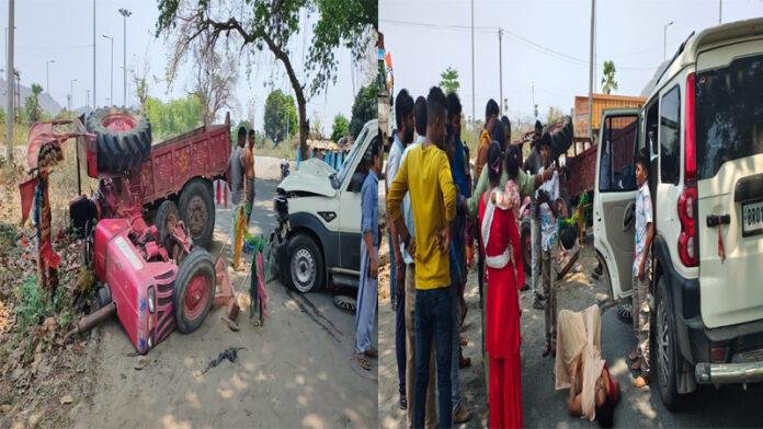 Nawada Acc ट्रैक्टर और स्कॉर्पियो में जबरदस्त टक्कर, महिला का हाथ टूटा