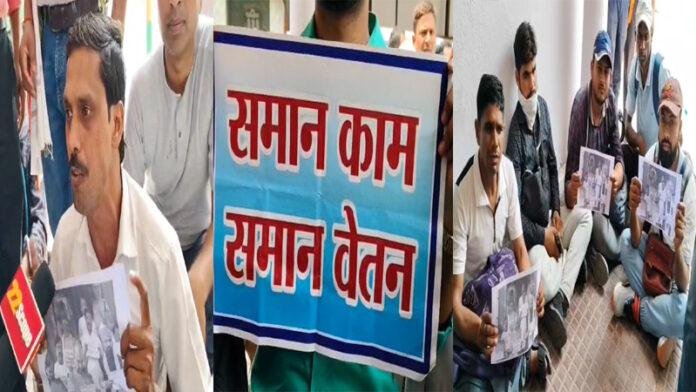 शारीरिक शिक्षक अपनी विभिन्न मांगों को लेकर BJP कार्यालय के बाहर किया प्रदर्शन