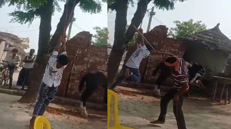 किशोर को पेड़ में टांगकर जमकर की पिटाई, Video Viral
