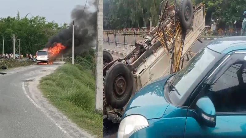 चलती स्कार्पियो में लगी आग, एक की मौत, बाल-बाल बचे यात्री