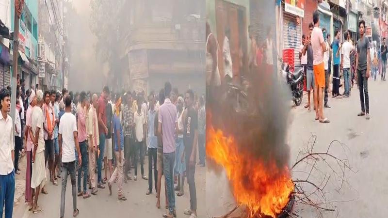 हत्या के बाद गुस्साए लोगों ने सड़क जामकर की आगजनी