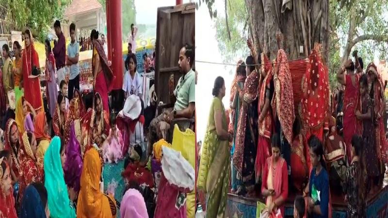 सुहागिन महिलाएं ने किया वट सावित्री पूजा, बरगद के पेड़ पर बांधा कच्चा सूत