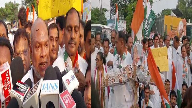 रेप पीड़ित बच्ची की मौत पर कांग्रेस का पटना में प्रदर्शन, नीतीश का किया पुतला दहन