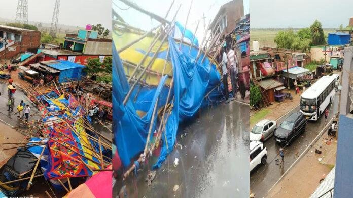 अचानक मौसम ने ली करवट, सड़क पर गिरा पंडाल, लगा जाम