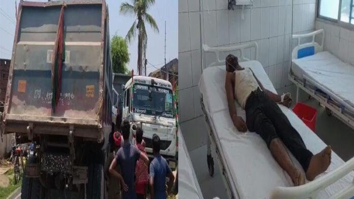 हाइवा और हाईड्रा ट्रक की हुई भीषण टक्कर, चालक गंभीर रूप से जख्मी
