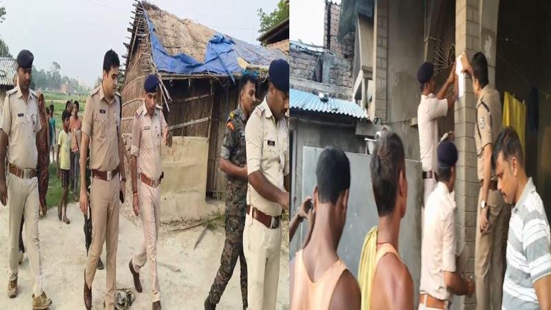 अभियुक्त के घर पर वरीय पुलिस अधिकारी बैंड बाजे के साथ पहुंच चिपकाया इश्तहार