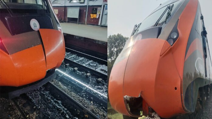 वंदे भारत ट्रेन पर लगातार आ रहे हैं संकट, मवेशी टकराने से अगला हिस्सा हुआ क्षतिग्रस्त