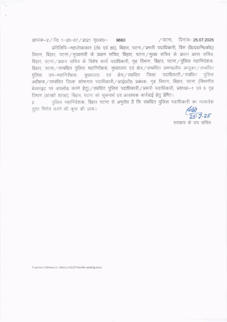 विधानसभा चुनाव से पहले बिहार में बड़े पैमाने पर पुलिस अधिकारियों का तबादला
