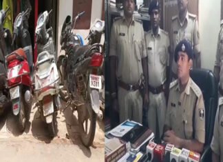 4 युवक चोरी की गाड़ी को कर रहे थे खरीद बिक्री, 6 स्कूटी व 2 मोटरसाइकिल बरामद