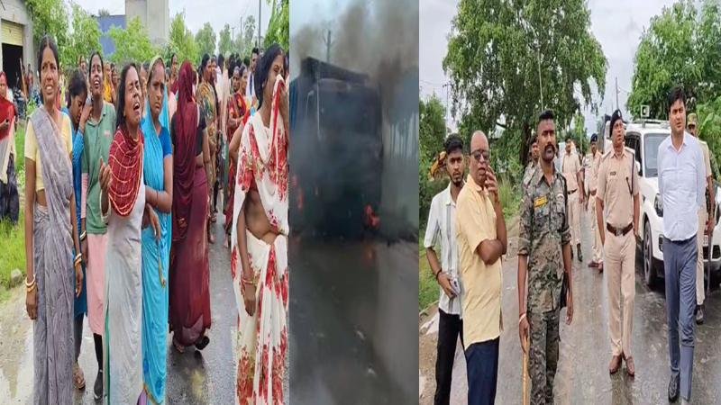 तेज रफ्तार ट्रक ने मजदूर को कुचला, मौके पर मौत, आक्रोशित लोगों ने लगायी आग