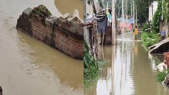 गंगा के जलस्तर में लगातार बढ़ोत्तरी के चलते आरा शहर में घुसा बाढ़ का पानी