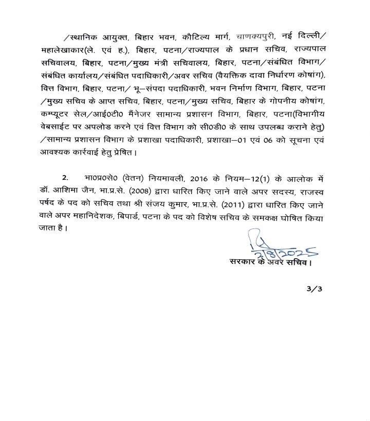बिहार में फिर 10 IAS अधिकारियों का तबादला