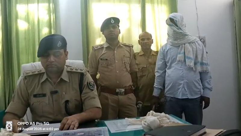 ब्रेजा कार से गांजा, देशी कट्टा व 2 कारतूस के साथ चालक गिरफ्तार